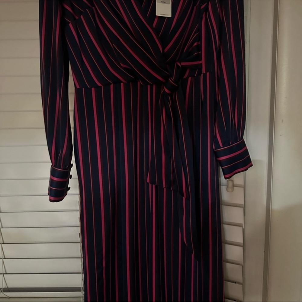 Calvin Klein Pink and Black Striped Long Sleeve Dress